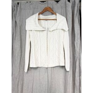 Cabi Womens Cream Cable Knit Open Front Cardigan Shawl Collar Sweater 193 Small